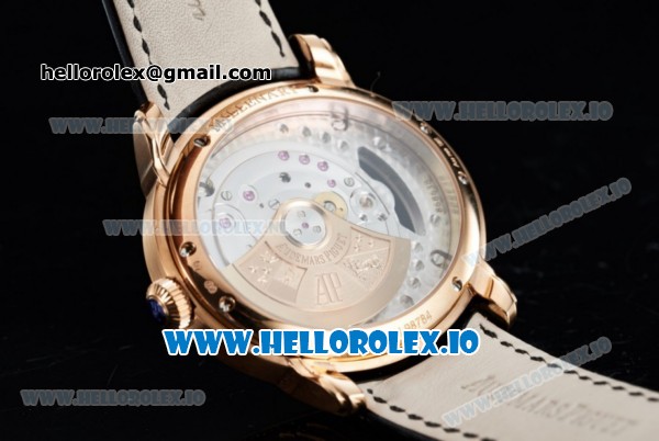 Audemars Piguet Millenary Miyota 9015 Automatic Rose Gold Case White Dial With Roman Numeral Markers Black Leather Strap - Click Image to Close